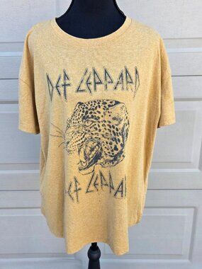 Maurices Def Leppard Leopard Graphic Tee Mustard Yellow Oversized Large